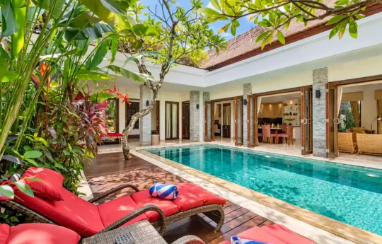 Villa Siam pool and interior views during daytime with shallow end for kids